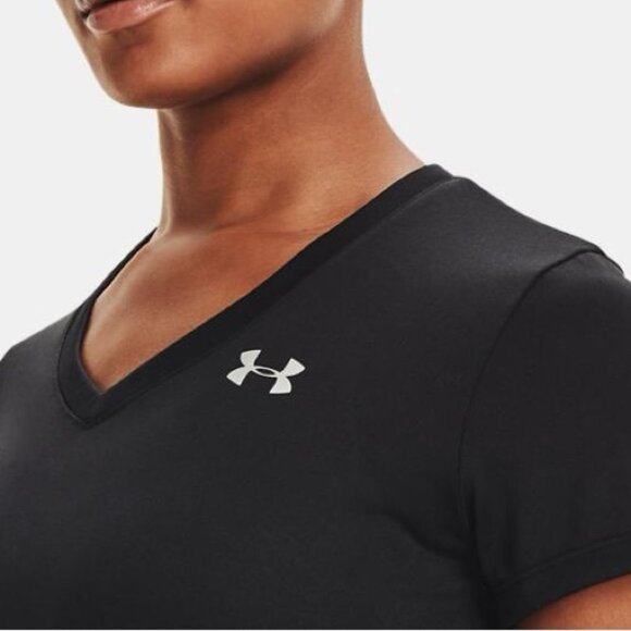 Women’s Under Armour UA L UA Tech Semi Fitted Black V Neck 10 12 Large - Picture 12 of 15